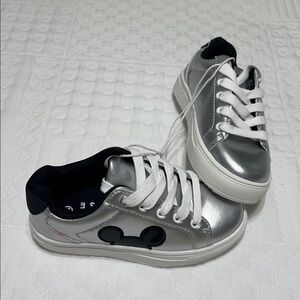Disney Mickey Mouse Silver Metallic Sneakers with Mouse Accent NWT